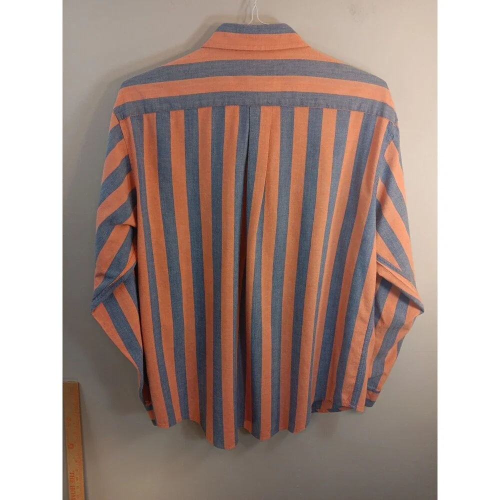 Vintage J.Crew Men's XL Long Sleeve Button Down Shirt Orange Blue Striped Casual